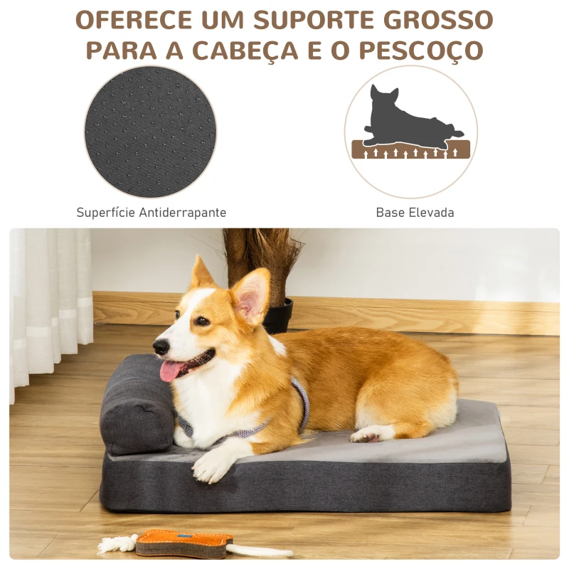 PawHut Cama para Cães Lavável Ortopédica com Almofada e Capa Removível Almofada para Cães de Pelúcia e Espuma Viscoelástica 75x55x20cm Cinza