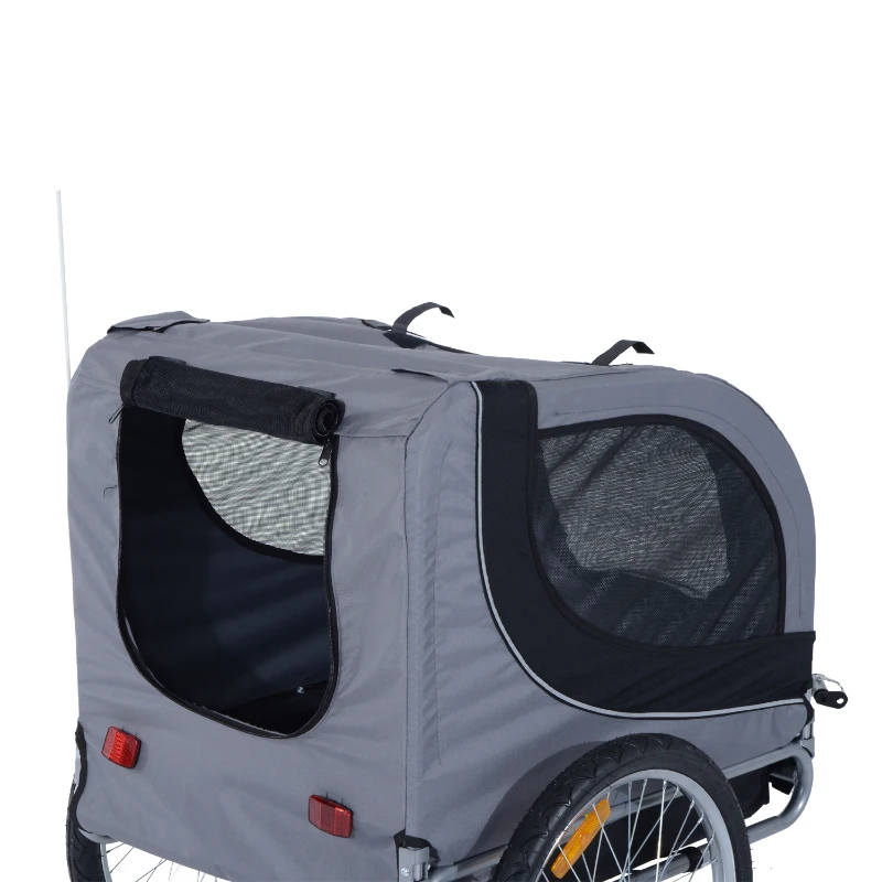 PawHut Hundeanhänger Fahrradanhänger bis 20kg klappbar mit Universalkupplung Reflektoren Flagge lagerbar Stahl+Polyster Grau+Schwarz 130 x 73 x 90cm