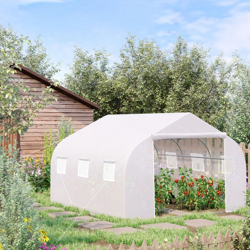 Outsunny Sera Gradina 450×300×200 cm – Fier & PE, Acoperis inclinat(m-10)