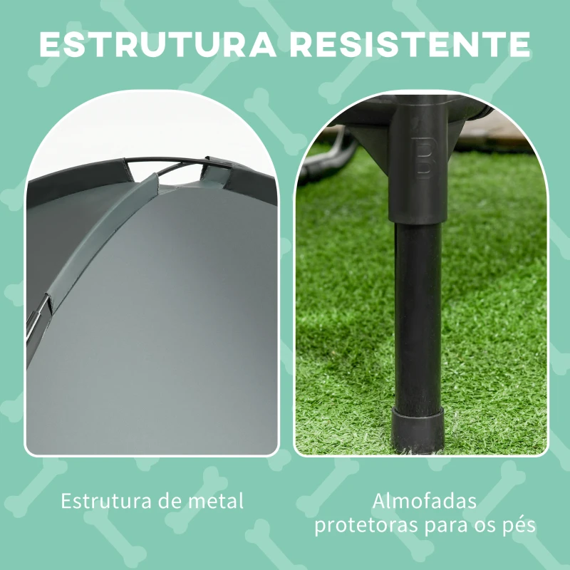 PawHut Cama portátil elevada para animais de estimação com toldo removível tecido respirável para interior e exterior 76x61x76 cm Cinza