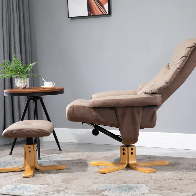 HOMCOM Relaxstoel met voetenbank, 360° draaibaar, 135° kantelbaar, ademende bekleding, 78 x 82,5 x 109 cm, bruin