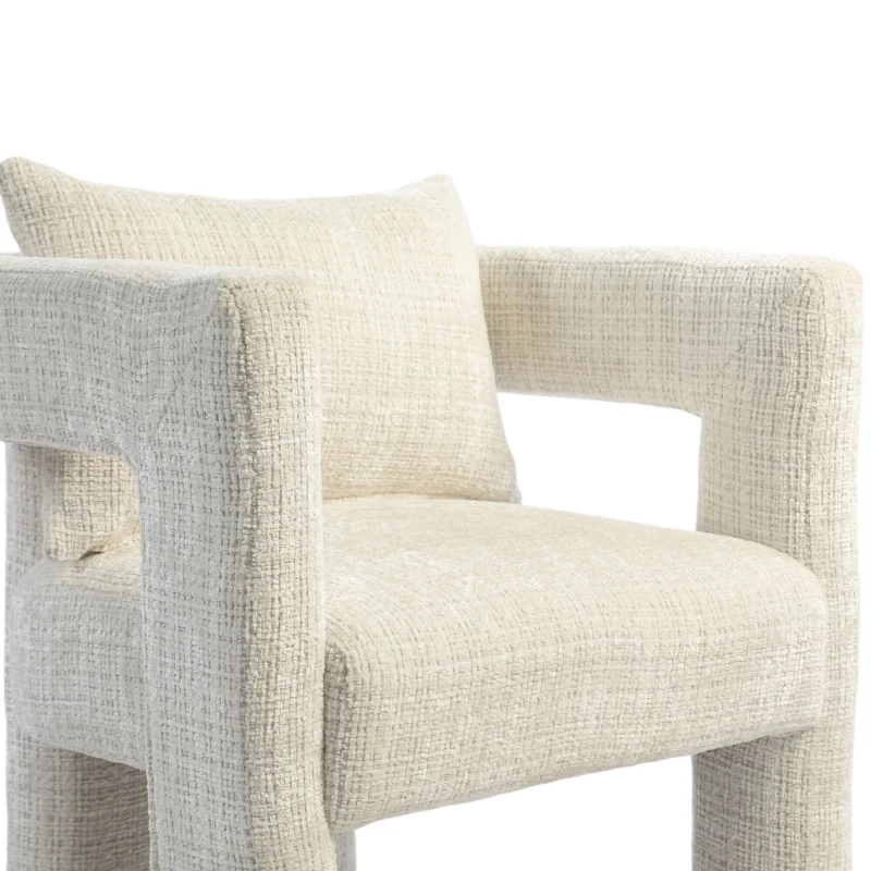 Chenille Fabric Modern Arm Chair Set of 2 with Comfortable Cushions and Pillows, for Living Room - Beige