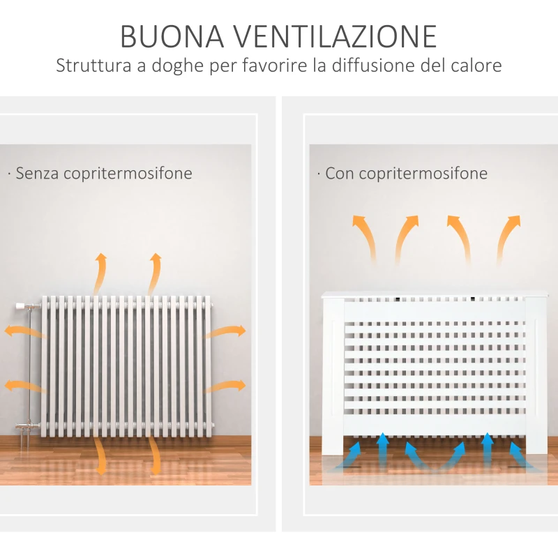 HOMCOM Copritermosifone in Legno Bianco per Caloriferi e Radiatori, con Struttura a Doghe e Ripiano, 112 x 19 x 81cm