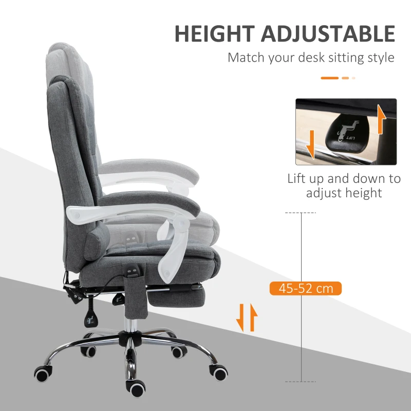 Vinsetto Heated 6 Points Vibration Massage Executive Office Chair Adjustable Swivel Ergonomic High Back Desk Chair Recliner with Footrest Grey(m-6)