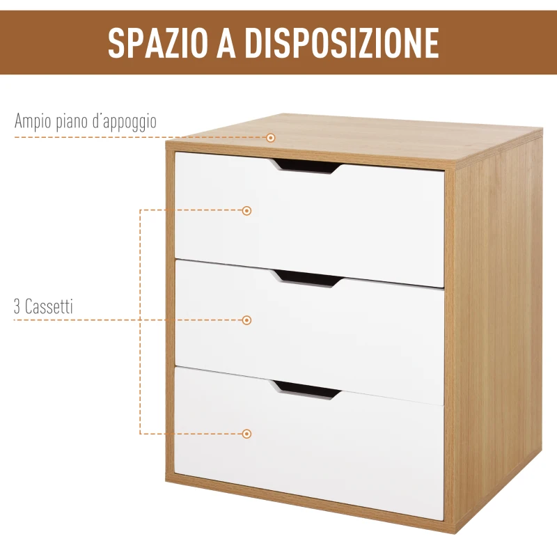 HOMCOM Mobile Cassettiera Portaducomento Ufficio con 3 Cassetti, Arredamento moderno per Casa e Studio, Bianco