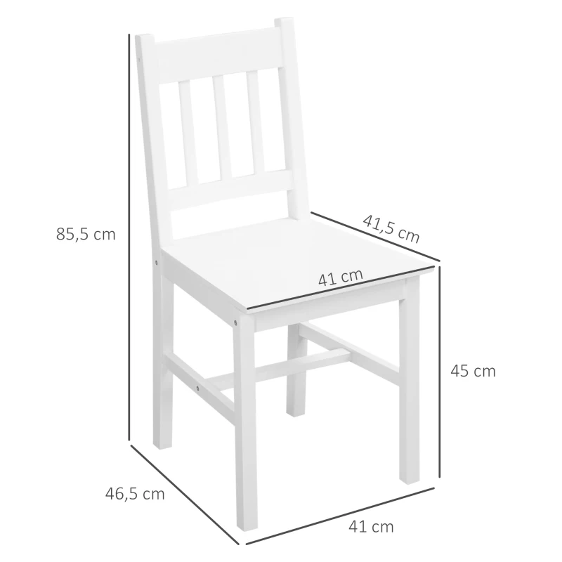 HOMCOM Juego de 4 Sillas de Comedor Silla de Cocina con Respaldo de Listones Marco de Madera de Pino 41x46,5x85,5 cm Blanco