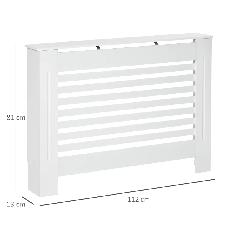 HOMCOM Copritermosifone in Legno Bianco per Caloriferi e Radiatori, con Struttura a Doghe e Ripiano, 112 x 19 x 81cm