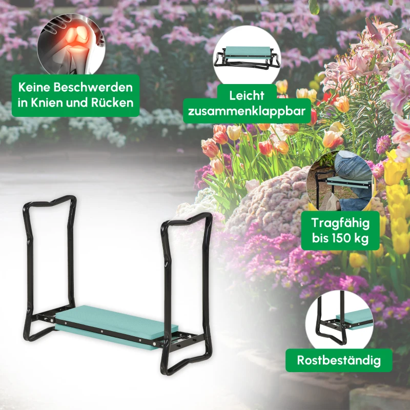 Outsunny Kniebank für Gartenarbeit Klappbarer Gartenhocker Gartenbank Kniehilfe bis 150 kg EVA-Schaumstoff Stahl Dunkelgrün 58 x 28 x 49 cm