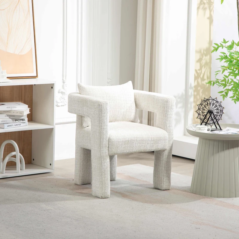 Chenille Fabric Modern Arm Chair Set of 2 with Comfortable Cushions and Pillows, for Living Room - Beige