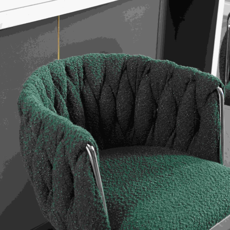 Set of 2 Kitchen Bar Stools with Woven Backs and Silver Base, Height Adjustable Bar Chairs, for Kitchen Island and Pub, 53x51x87 cm, Emerald