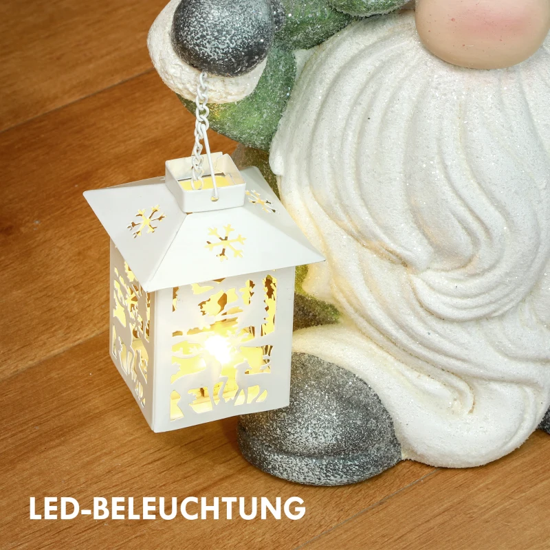 HOMCOM Kerstkabouter met Lantaarn, LED, op Batterijen, Weerbestendig, 28x21x42 cm