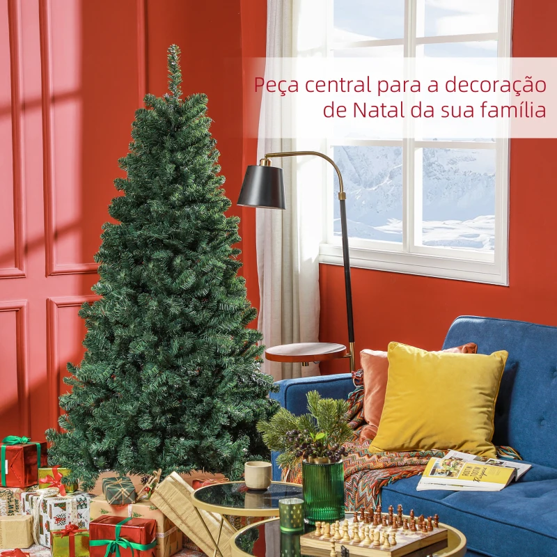 HOMCOM Árvore de Natal Artificial 180 cm com 760 Ramos de Arame de Memória e Base Recolhível Árvore de Natal Verde