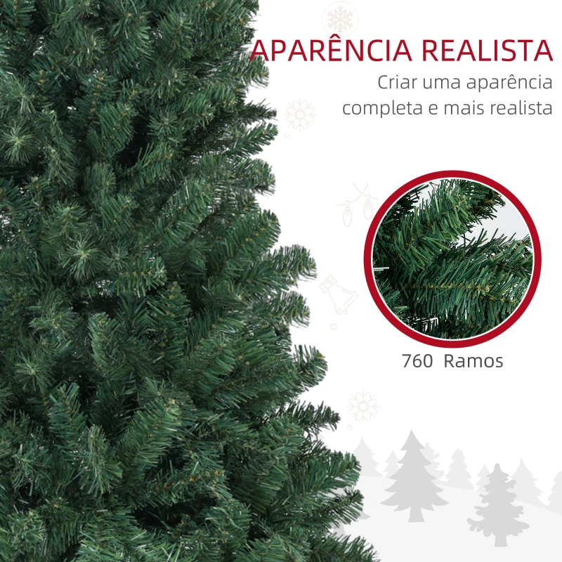 HOMCOM Árvore de Natal Artificial 180 cm com 760 Ramos de Arame de Memória e Base Recolhível Árvore de Natal Verde