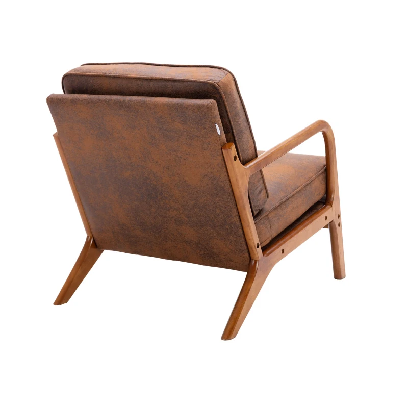 Modern Accent Armchair with Wooden Frame, Soft Cushion, Mid-Century Style, Comfy Chair for Bedroom, Living Room, 65x80x76 cm, Coffee