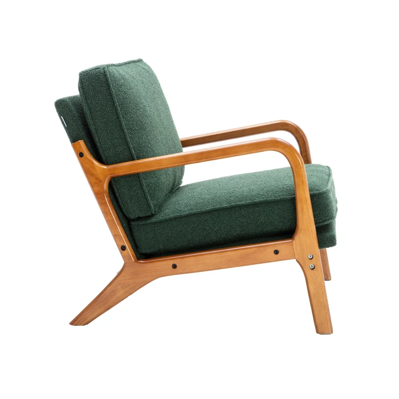 Mid-Century Modern Accent Chair with Solid Wood Frame and Soft Cushion, Comfy Armchair for Living Room, Ergonomic Design, 65x80x76 cm, Emerald