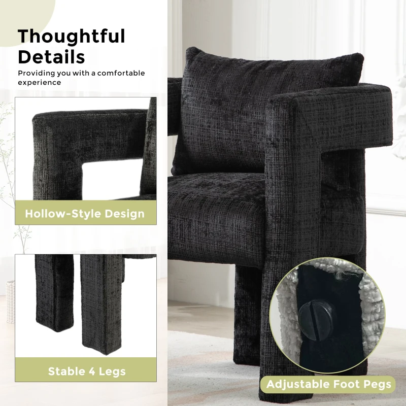 Set of 2 Lounge Chair with Hollow Armrest, Comfortable Cushions and Pillows, Occasional Accent Armchair for Sitting Room, 60x44x65 cm, Black