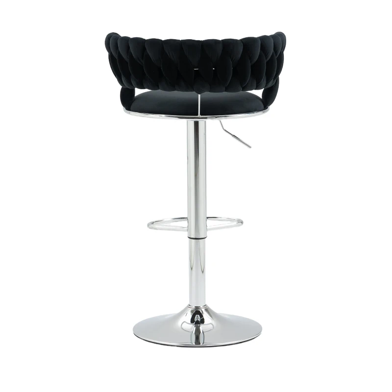 Set of 2 Adjustable Bar Stools with Back and Footrest, 360° Swivel Velvet Barstools with Silver Legs, 54x46x97 cm, Black