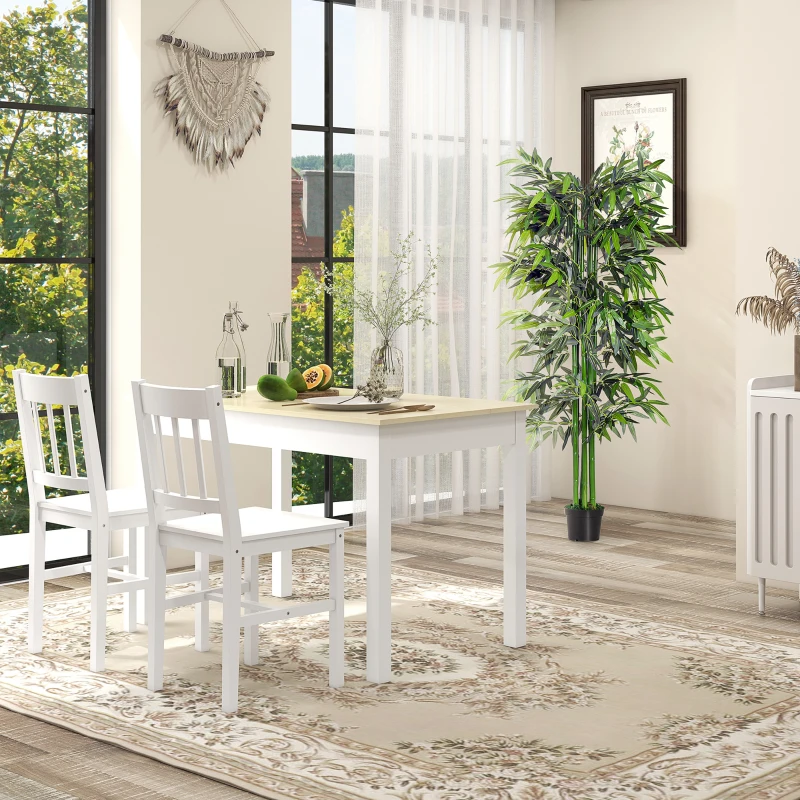 HOMCOM Juego de 4 Sillas de Comedor Silla de Cocina con Respaldo de Listones Marco de Madera de Pino 41x46,5x85,5 cm Blanco