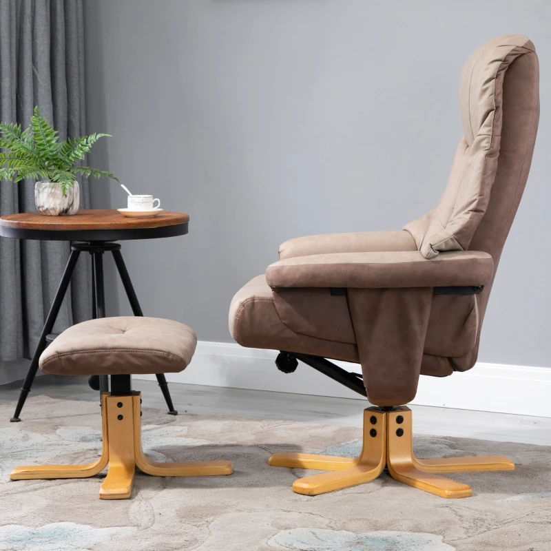 HOMCOM Relaxstoel met voetenbank, 360° draaibaar, 135° kantelbaar, ademende bekleding, 78 x 82,5 x 109 cm, bruin
