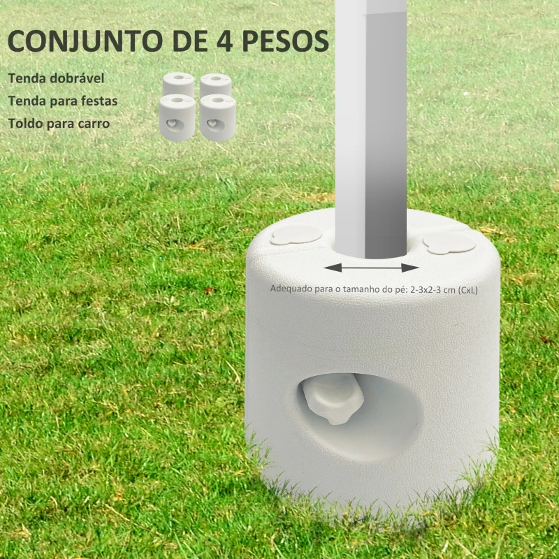 Outsunny Conjunto de 4 Pesos para Tendas Dobráveis Suportes Enchivel com 9,5 kg de Água ou 12 kg de Areia  Ø24x25,5 cm Branco