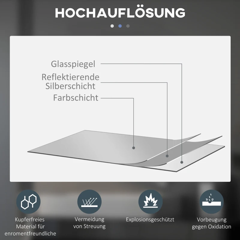 kleankin Runder LED-Wandspiegel, Touch-Schalter, Farbwechsel 3000K-6500K, Antibeschlag, Ø 70 cm, Weiß/Silber