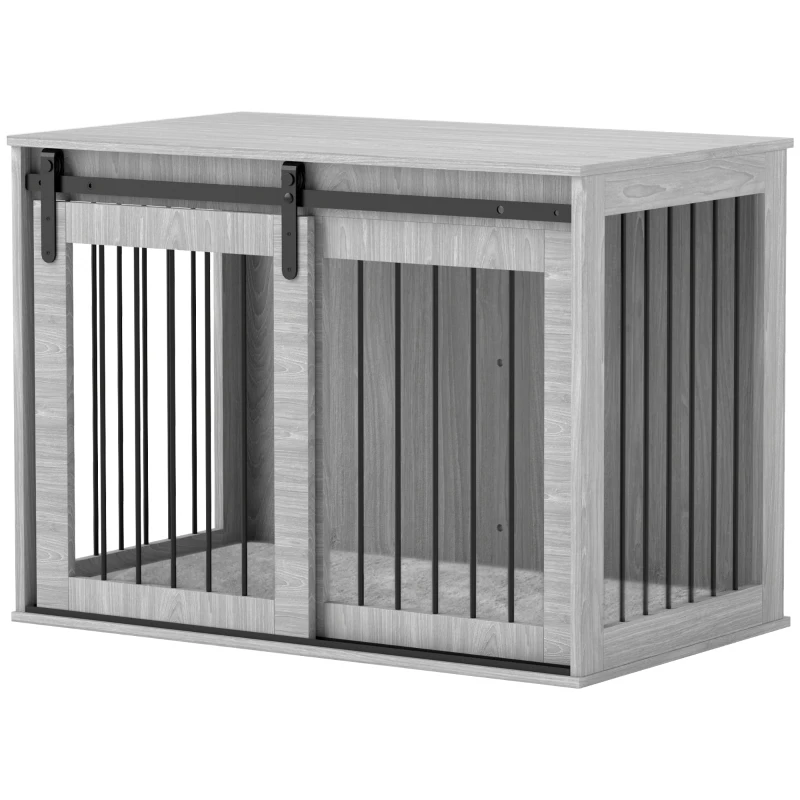 PawHut 98cm Dog Crate Furniture with Removable Cushion for Large Dogs - Grey