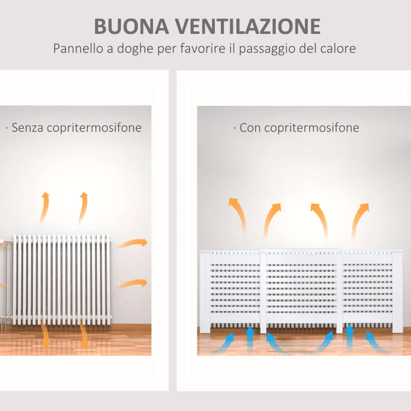 HOMCOM Mobile Copricalorifero Larghezza Regolabile e Mensola Superiore in MDF e Legno, 140-202x19x82.5cm, Bianco