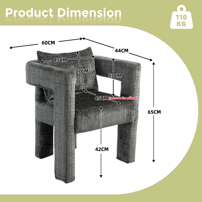 Set of 2 Modern Sofa Chair with Hollow Armrest Design, Cushions and Pillows, 60x44x65 cm, Dark Gray