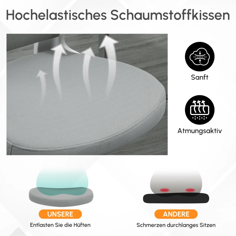 Vinsetto Bürostuhl ergonomischer Shreibtischstuhl mit Wippfunktion hoher Rückenlehne Lendenwirbelstütze Kopfstütze hochklappbarem Arm Home-Office Grau 65 x 64 x 114-122 cm