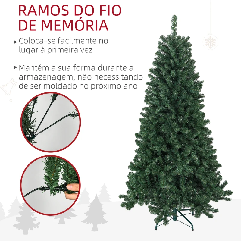 HOMCOM Árvore de Natal Artificial 180 cm com 760 Ramos de Arame de Memória e Base Recolhível Árvore de Natal Verde