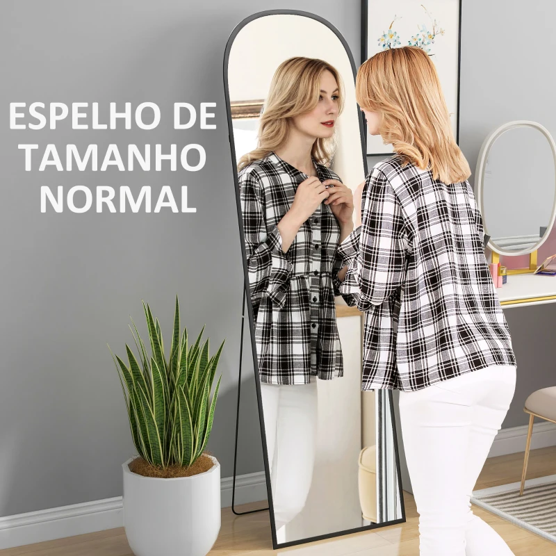 HOMCOM Espelho de Pé Espelho de Corpo Inteiro 50x170 cm com Estrutura de Liga de Alumínio e Suporte para Sala Quarto Preto