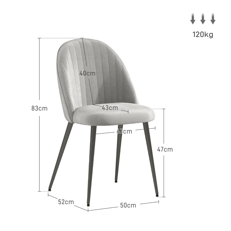 HOMCOM Pack de 8 Sillas de Comedor Modernas Sillas de Cocina Tapizada en Terciopelo con Respaldo Alto 50x52x83 cm Gris