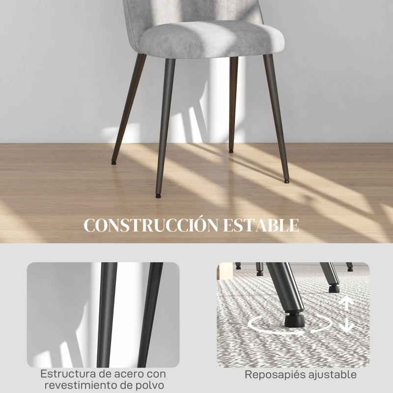 HOMCOM Pack de 8 Sillas de Comedor Modernas Sillas de Cocina Tapizada en Terciopelo con Respaldo Alto 50x52x83 cm Gris
