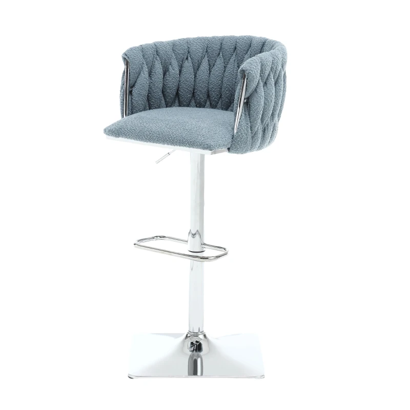 Boucle Fabric Bar Stools with Backs & Sponge Cushions, Set of 2 for Bar, Cafe, Restaurant - Light Blue