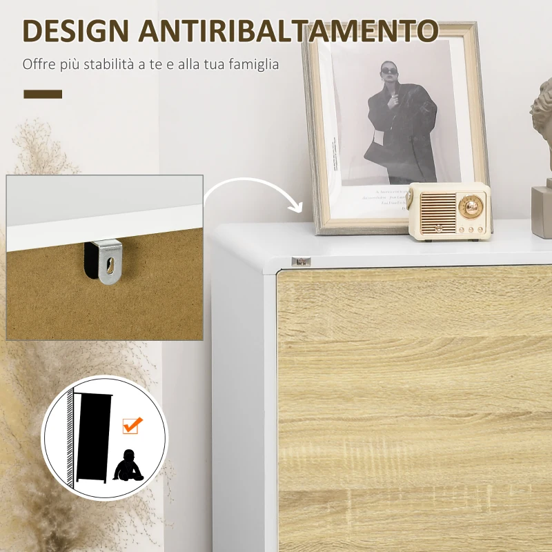 HOMCOM Mobile Multiuso con 2 Ante a Pressione e Mensole Regolabili in Legno, 80x40x70cm, Bianco e Quercia