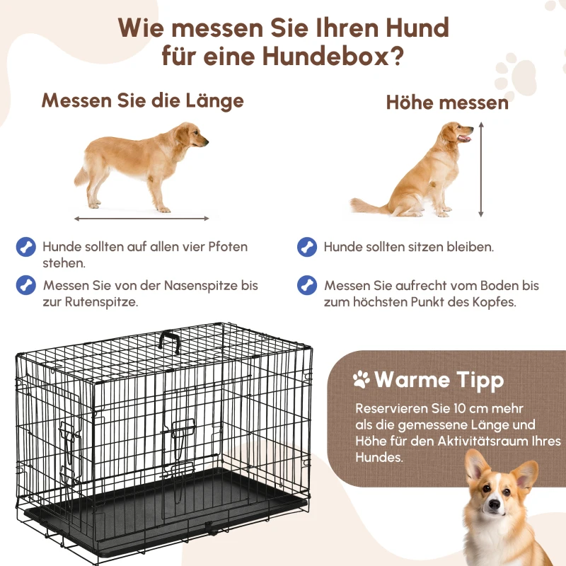 PawHut Hundekäfig, Transportkäfig, Drahtkäfig, herausnehmbare Bodenwanne, Schwarz