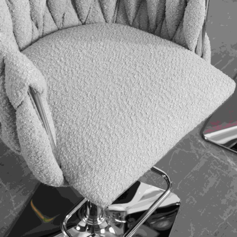 Adjustable Bar Stools Set of 2 with Woven Backs and Silver Base, Upholstered Boucle Fabric, for Kitchen Island and Pub, 53x51x87 cm, Gray
