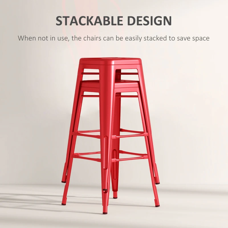 HOMCOM Set 2 Taburete de Bucătărie cu Spătar Detașabil și Reazem pentru Picioare, 44x49x116 cm, Roșu