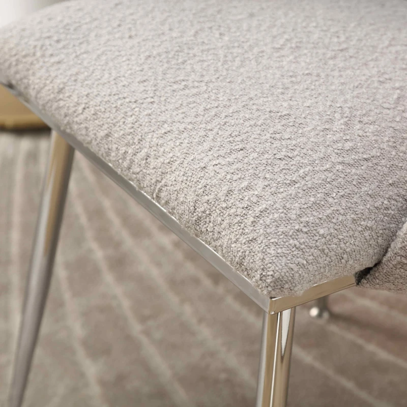 Set of 2 Modern Hand Weaving Dining Chairs with Silver Legs and Armrests, Boucle Upholstered Side Chairs, Set of 2 Dining Chair for Living Room, 54x52x73 cm, Gray