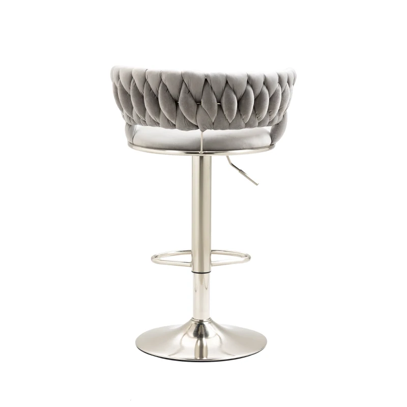 Set of 2 Adjustable Kitchen Bar Stools with Back and Footrest, 360° Swivel Velvet Bar Chairs with Silver Legs, 54x46x97 cm, Gray