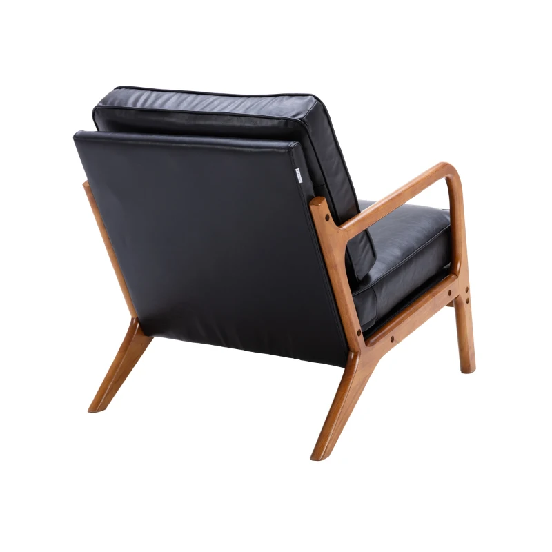 Modern Accent Armchair with Wooden Frame, Soft Cushion, Mid-Century Style, Comfy Chair for Bedroom, Living Room, 65x80x76 cm, Black