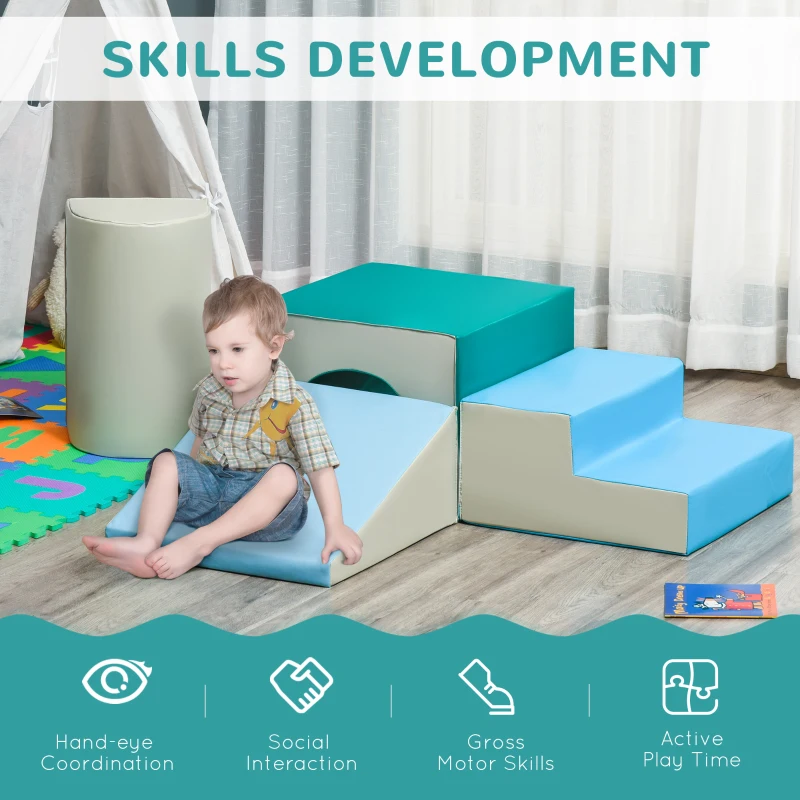 HOMCOM Set de 4 Blocuri Moi de Construcție pentru Copii, Joc Modulabil pentru Copii 1-3 Ani, 150x50x39 cm, Multicolor