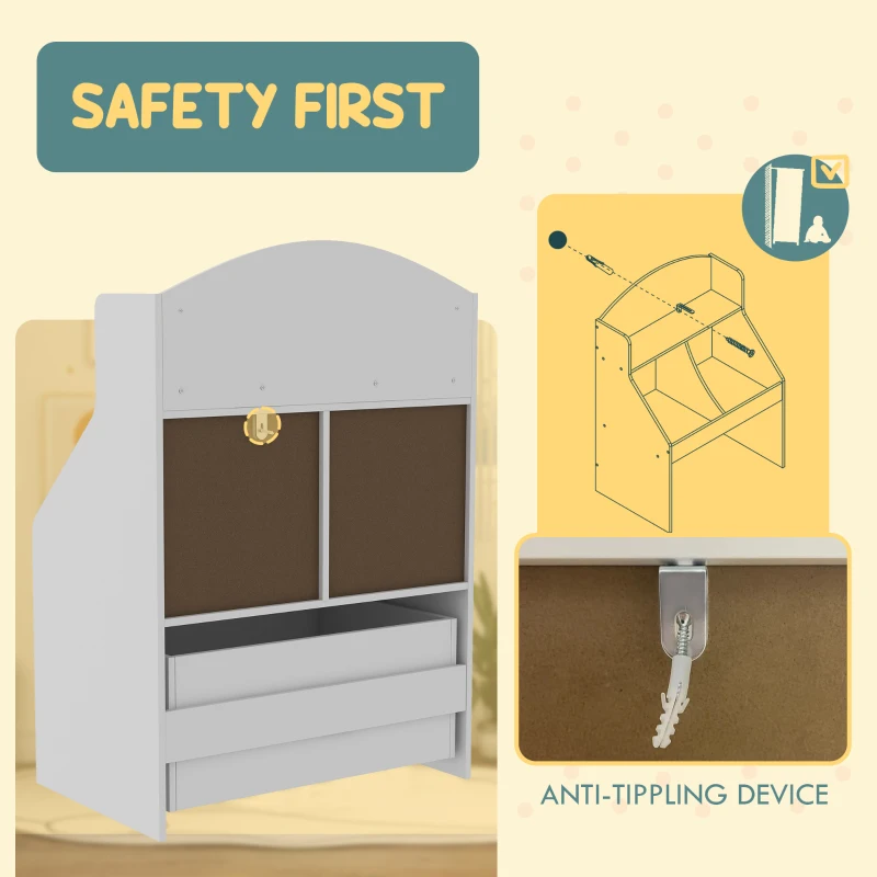 AIYAPLAY Bibliotecă pentru Copii cu 2 Niveluri și Sertar pe Roți, Raft Bibliotecă pentru Jucării și Cărți, 62x40x88 cm, Alb