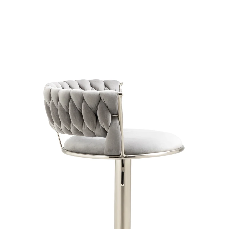 Set of 2 Adjustable Kitchen Bar Stools with Back and Footrest, 360° Swivel Velvet Bar Chairs with Silver Legs, 54x46x97 cm, Gray