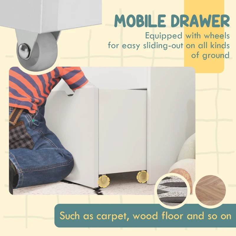 AIYAPLAY Bibliotecă pentru Copii 3-8 Ani cu 3 Rafturi și Sertar, Raft de Depozitare Jucării, 62,5x30x70 cm, Alb