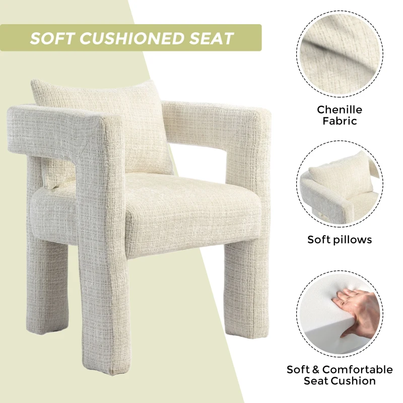 Chenille Fabric Modern Arm Chair Set of 2 with Comfortable Cushions and Pillows, for Living Room - Beige