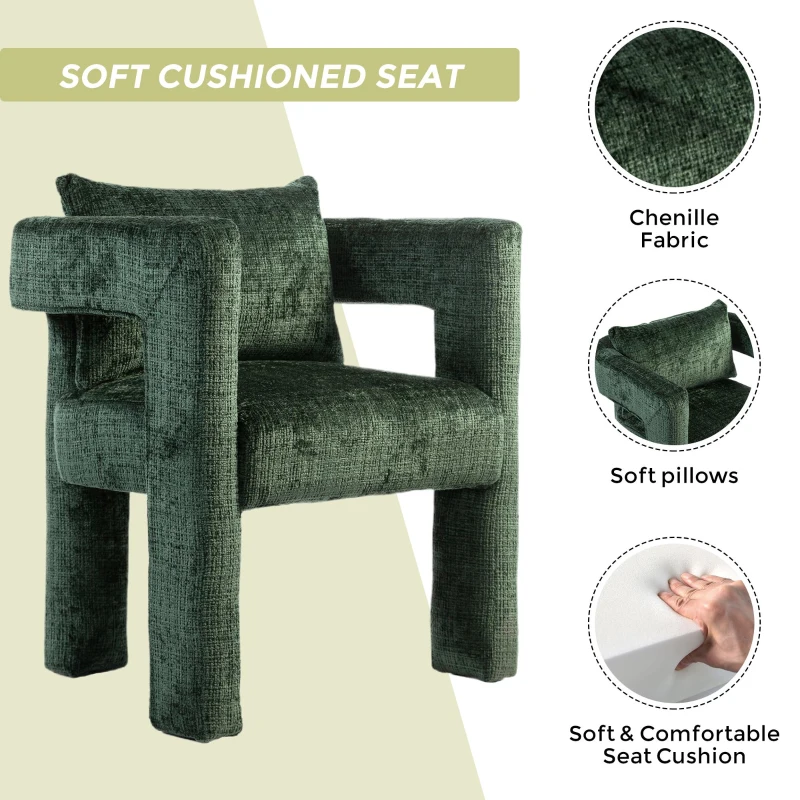 Modern Lounge Chair Set of 2 with Hollow Armrest Design, Cushions and Pillows, 60x44x65 cm, Emerald