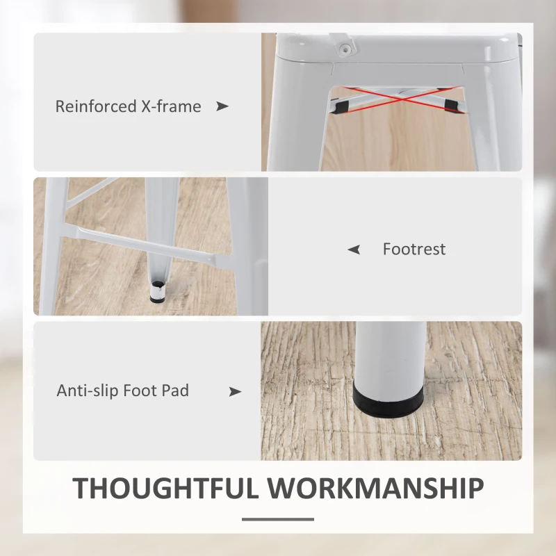 HOMCOM Set 2 Taburete de Bucătărie cu Spătar Detașabil și Reazem pentru Picioare, 44x49x116 cm, Roșu