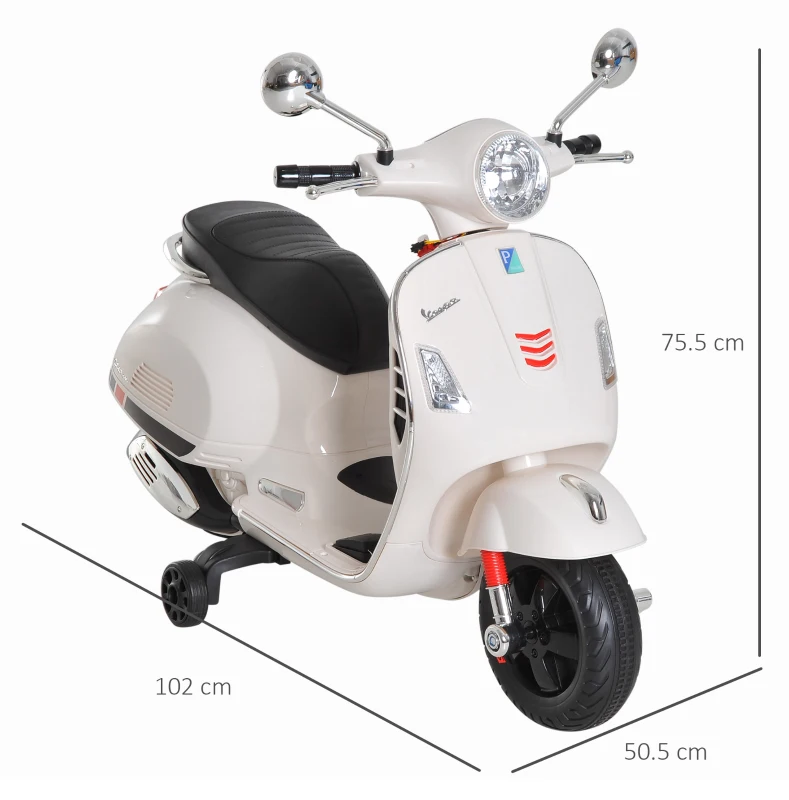 HOMCOM Motocicletă Electrică pentru Copii, 6V cu Muzică, Lumini și Sunete, 102x50,5x75,5 cm, Alb