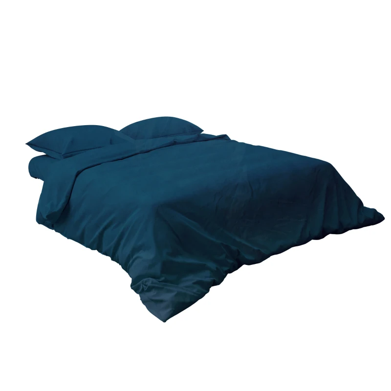 HOMCOM Schlafsofa 2er-Sofa Samtsofa, Schlaffunktion, inkl. 2 Kissen, Samtoptik, Natur + Blau(m-11)